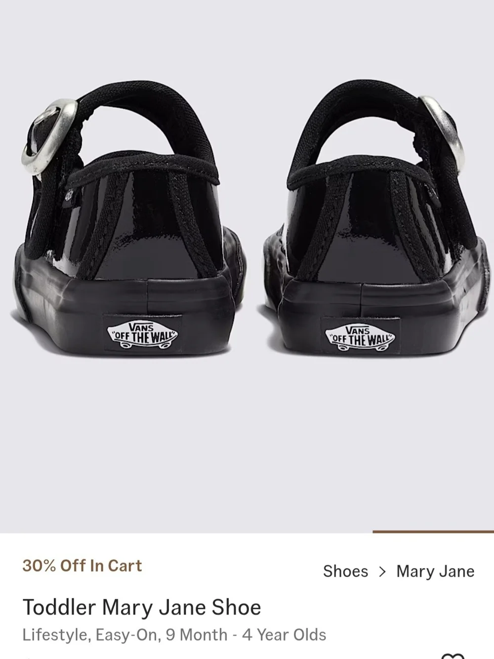 New In Box Adorable Vans Patent Mary Jane Shoes in Black with Velcro Close Sz 2